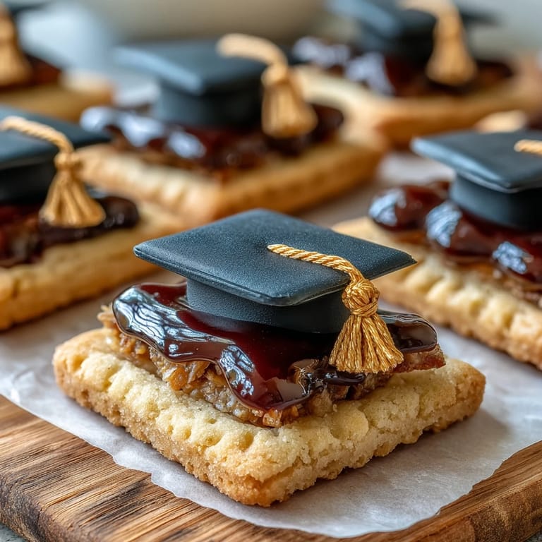 Sweet sugar cookies topped with fondant mortarboard hats and tassels, an easy graduation dessert for any party.
