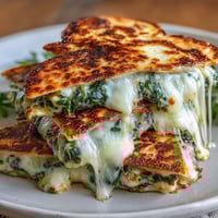Shamrock-shaped spinach quesadillas filled with melted cheddar cheese, golden and crispy on the outside, perfect for St. Patrick's Day festivities.