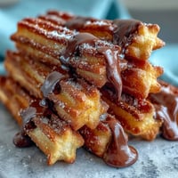 Golden, crispy churro bites coated in cinnamon sugar, served with rich chocolate dipping sauce for a festive Cinco de Mayo dessert.  