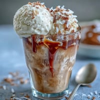 Creamy coconut cold brew float topped with melting vanilla bean ice cream.